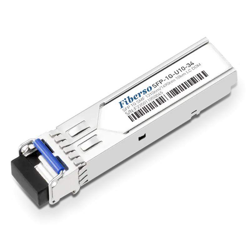 Fiberso 1000BASE 1.25G BiDi SFP Module LC 10KM Tx1310/Rx1490nm SM Fiber Optical Transceiver for Network Communication