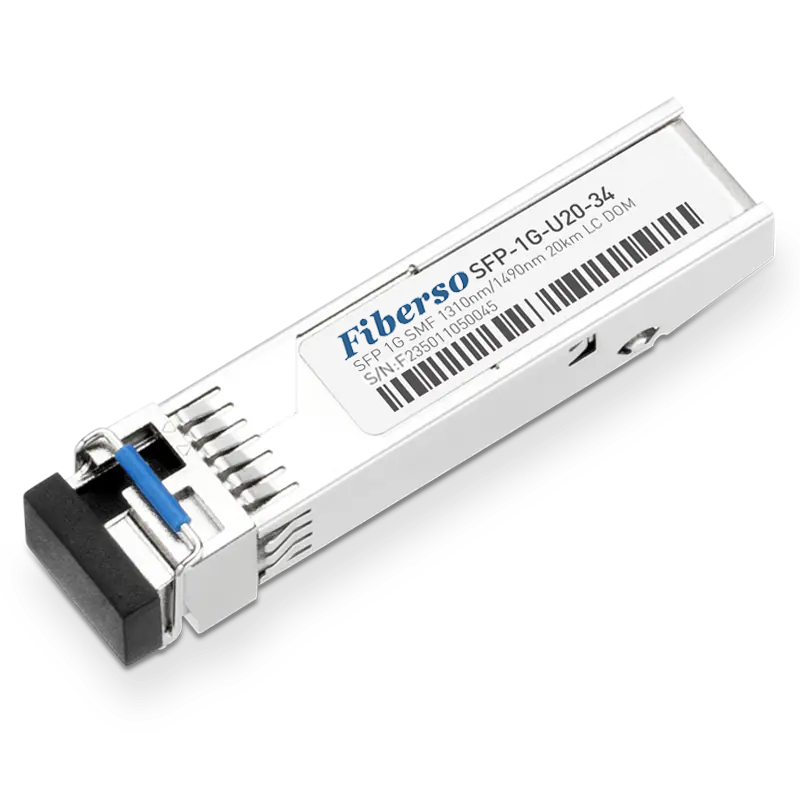 Fiberso 1000BASE 1.25G BiDi SFP Module LC 20KM Tx1310/Rx1490nm SM Fiber Optical Transceiver for Network Communication
