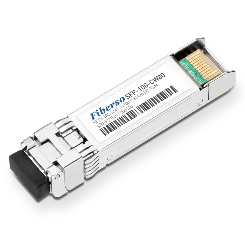 Fiberso 1000BASE 1.25G SFP Module ZR 80Km CWDM 1470nm~1610nm LC SM Fiber Optical Transceiver for Network Communication